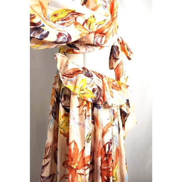 Bump Biddy Maternity Maxi Dress Size L Floral Tie Back Cottage Chic Open Waist - Picture 14 of 16